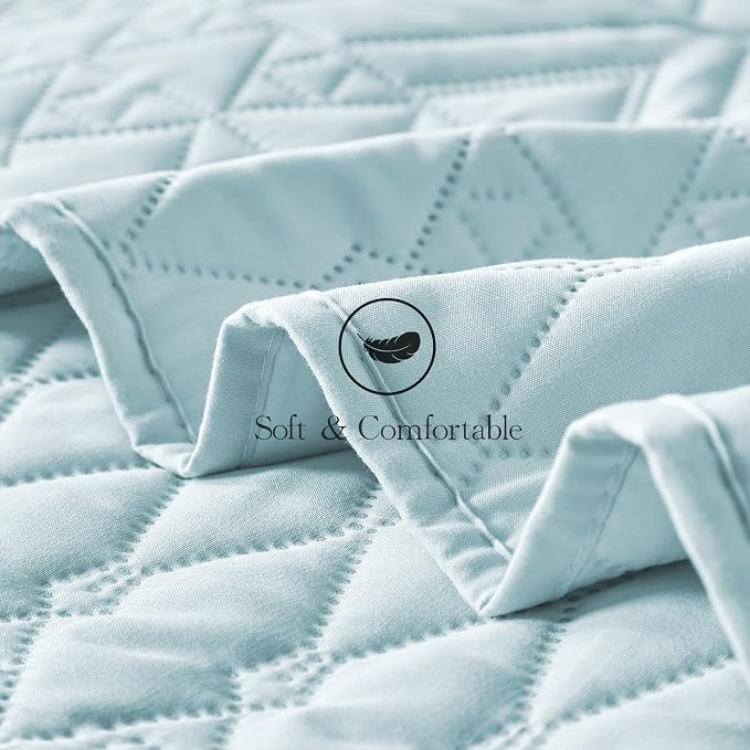 akkialla King/Cal King Size Quilt Bedding Set, Sky Blue Lightweight Microfiber - Image 7