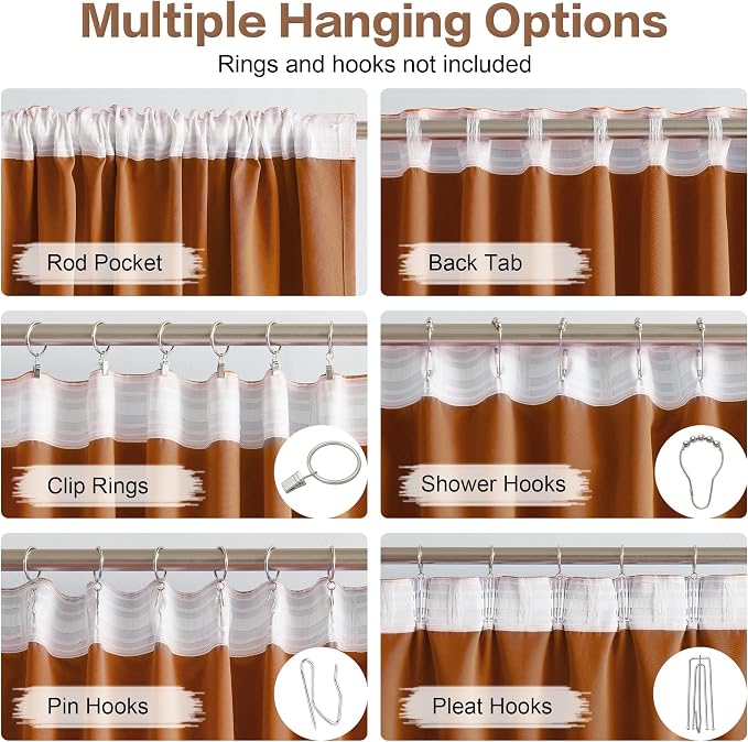 Room Darkening Curtains 102 Inches Long 2 Panels Set Back Tab and Rod Pocket - Image 3