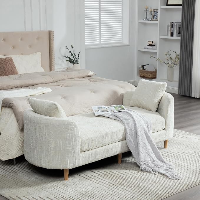 KEIKI Oversize 77.17" L Chenille End of Bed Bench Ottoman - Image 3