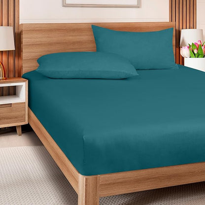 ROYALE LINENS 300 Thread Count 100% Long Staple Combed Cotton Fitted Sheet California King - Super Soft Deep Pocket Bottom Sheet - Fitted Sheets Only - Elastic Sheets (Cal King, Teal)