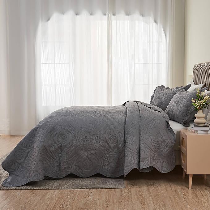 Kingnex Oversized King Bedspreads 128x120 Ultrasonic Quilted Dark Grey | Extra - Image 4