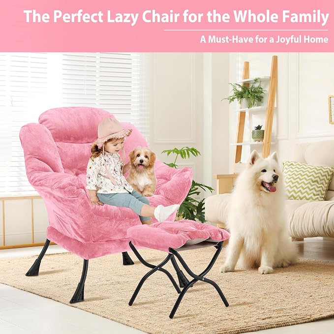 Youtanic Lazy Chair with Folding Ottoman, Accent Chair Plush Upholstered with - Image 4