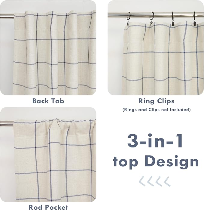 DriftAway 100% Blackout Plaid Curtains 102 Inches Long 2 Panels Navy Blue | - Image 5