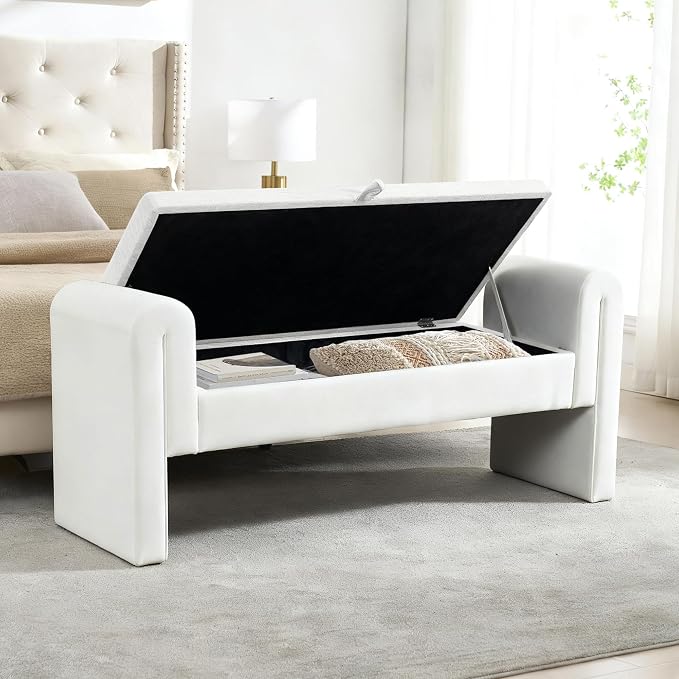 61" Velvet End of Bed Bench, Upholstered Seat - Image 3