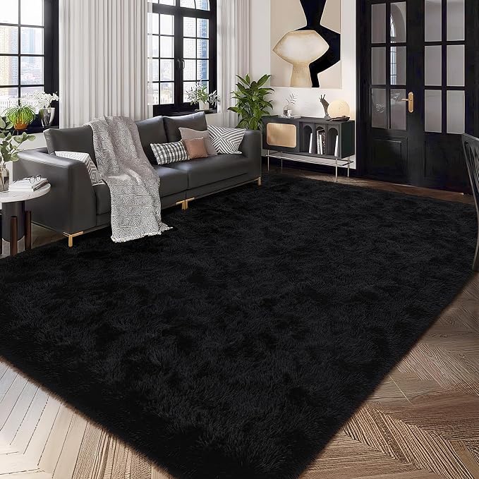 HOMORE Black Rug for Bedroom 4x6 Area Rugs for Kids Room Non Slip Dorm Rug | - Image 3