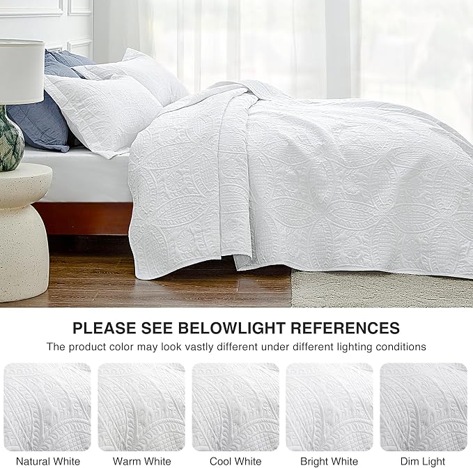 Love's cabin California King Size Quilt Bedding Set White Bedspreads - Image 5