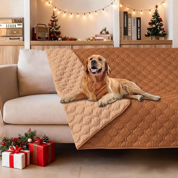 gogobunny 100% Double-Sided Waterproof Dog Bed Cover Pet Blanket Sofa Couch Furniture Protector for Puppy Large Dog Cat, Reversible (52x82 Inch (Pack of 1), Dark Pumpkin/Light Pumpkin)