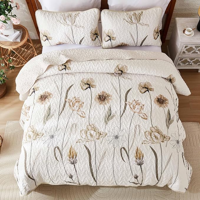 WONGS BEDDING King Floral Quilt Set, Reversible Brown Vintage Coverlet | Soft - Image 6