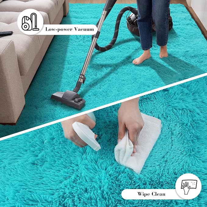 Teal Blue 8x10 Area Rugs for Bedroom, Fluffy Rugs Large Bedroom Carpet | - Image 5