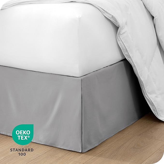 Bare Home Full XL Bed Skirt - 15-Inch Tailored Drop Easy Fit - Bed Skirt for Full Extra Long Beds - Center & Corner Pleats (Full XL, Light Grey)
