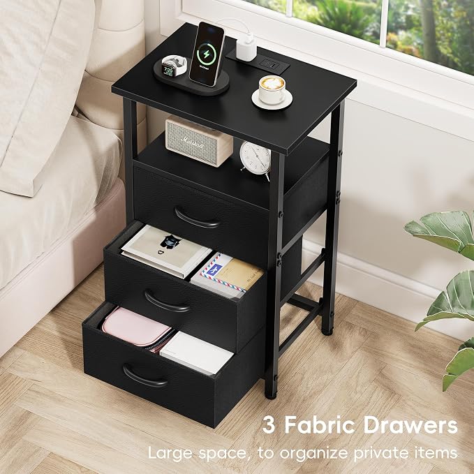 Nightstand with Charging Station, Bedside Table with USB Ports and Outlet - Image 7