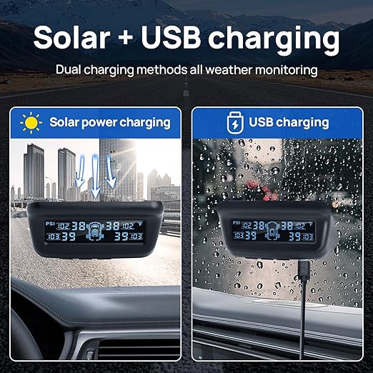 Masoll Tire Pressure Monitoring System, RV/Trailler TPMS with Solar Charging & Auto Calibration, M13 LCD Display tpms 4 sensors (0-87PSI)
