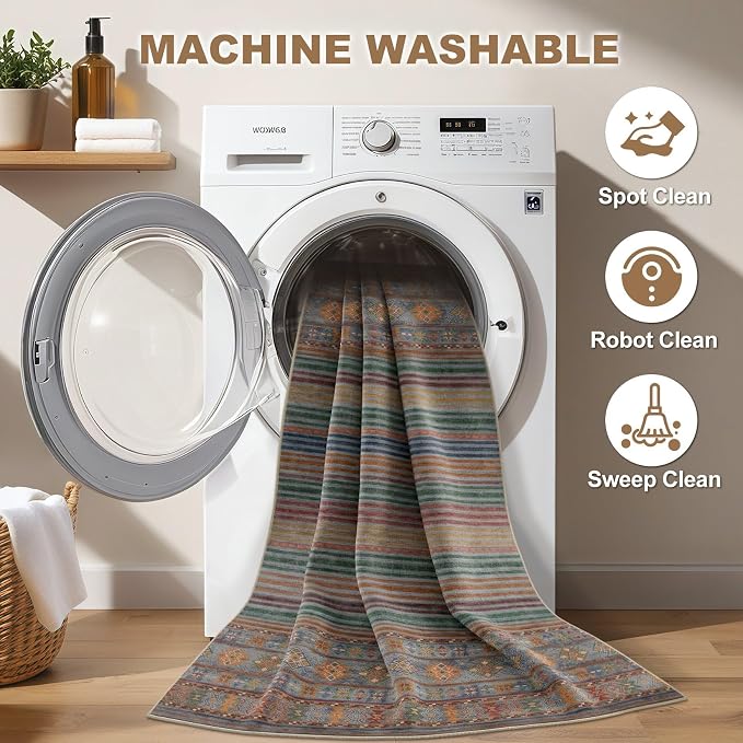 Nakagishi Boho 5x7 Area Rug Living Room Rugs Machine Washable Multi Color | Soft - Image 2