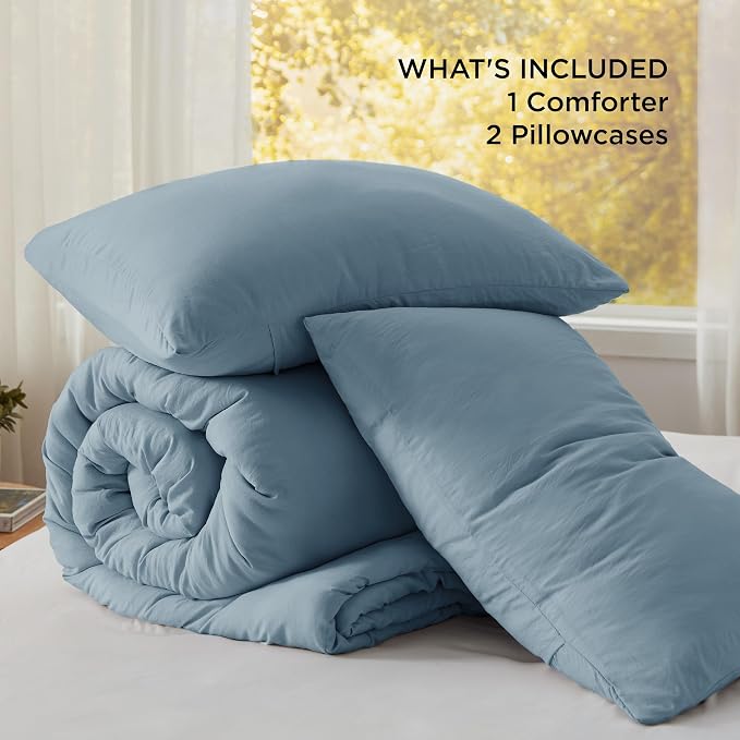 Bedsure Super King Plus Comforter Set, Dusty Blue Soft Prewashed Bedding - Image 6