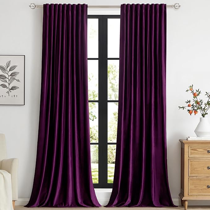 PRIMROSE Purple Velvet Curtains 108 inch Long by PRIMROSE