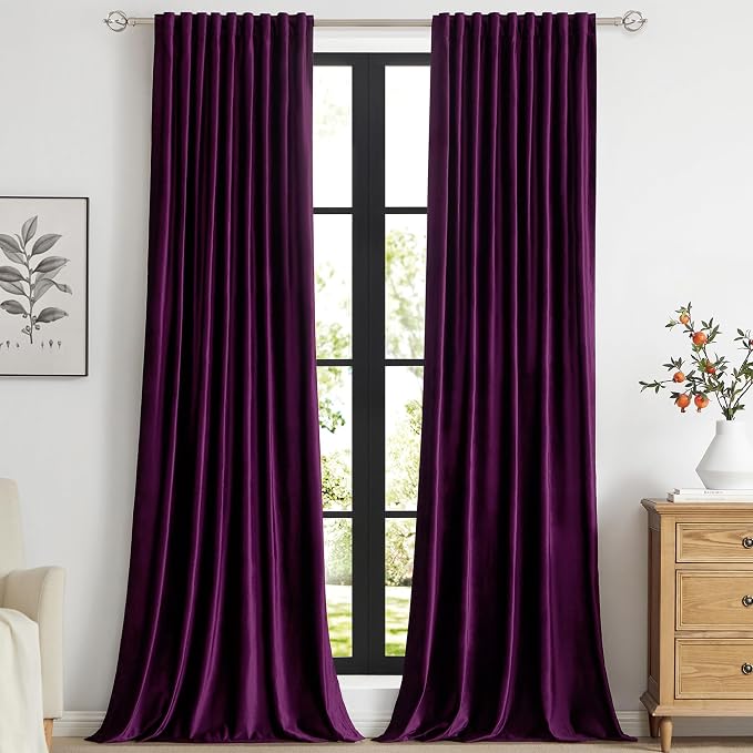 PRIMROSE Purple Velvet Curtains 72 inch Long by PRIMROSE