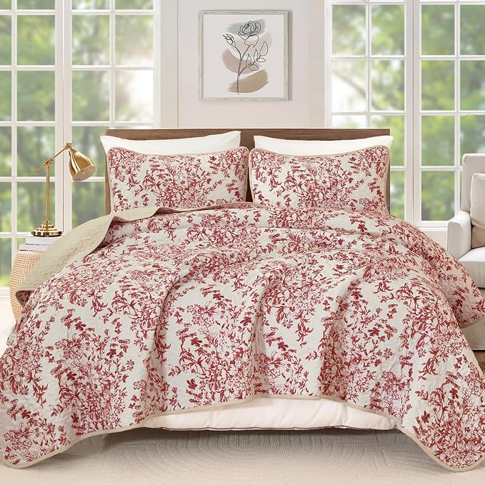 WONGS BEDDING Botanical Quilt King Size, 3 Pieces Bedspread Set, Polyester - Image 9