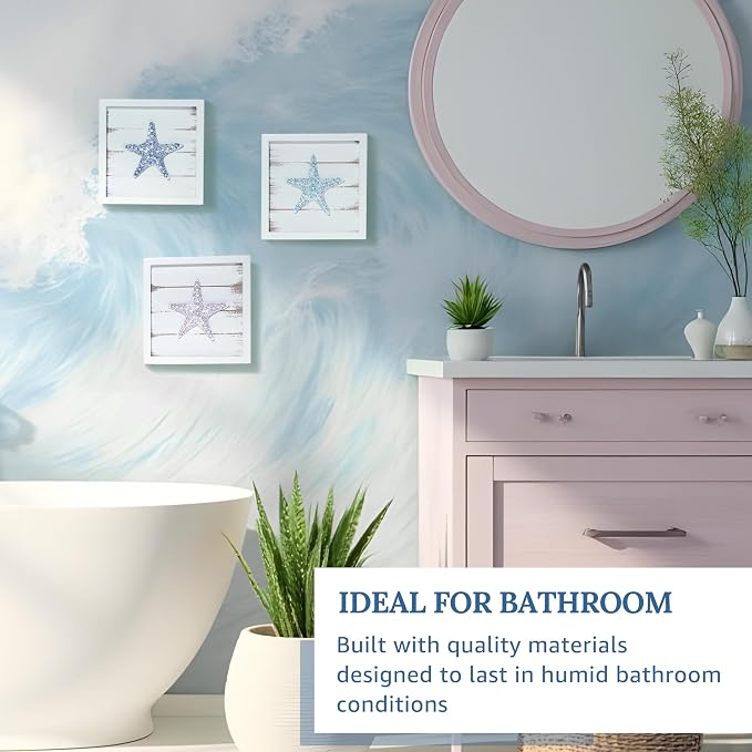 Tide and Tales 3D Starfish Wall Art, Framed Set of 3, Beach Bathroom Decor | 7" - Image 8