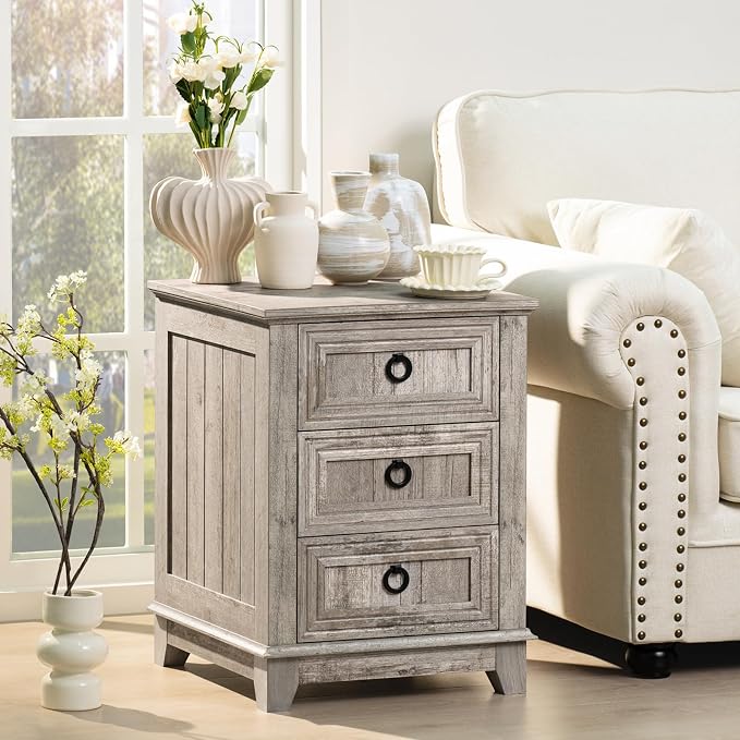 Joaxswe Farmhouse Nightstand Set 2, Oak Night Stand Cabinet - Image 5