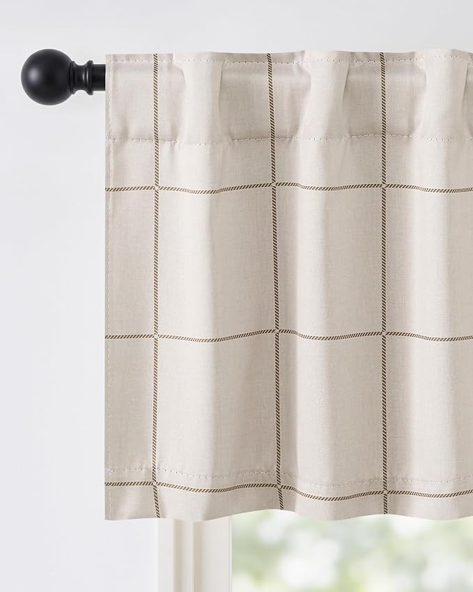 NICETOWN 100% Blackout Taupe Plaid Valances, 2 Panels | Rod Pocket & Back Tab by NICETOWN