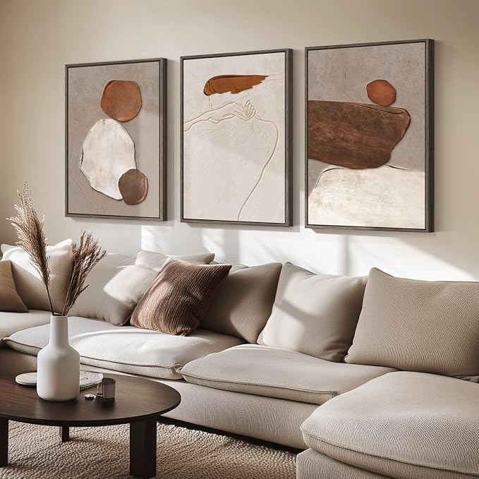Large Framed Neutral Abstract Wall Art, 24x36 In | Rustic canvas prints - Image 2