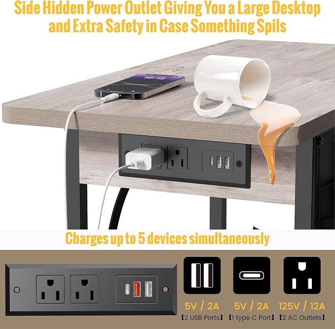 Yenlure Small Side Table with Charging Station, Narrow Nightstand Bedside - Image 4