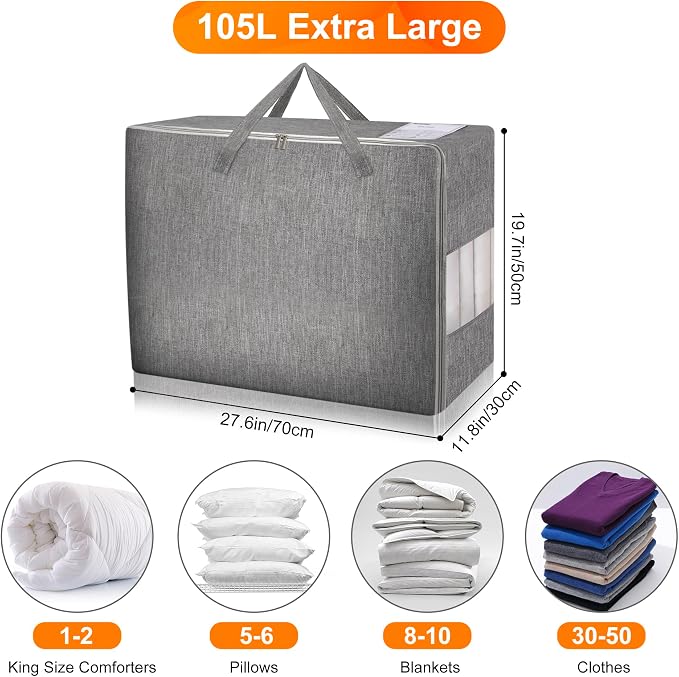 3 Pack 105L Comforter Storage Bags, Extra Large Bedding Storage Bags - Image 2