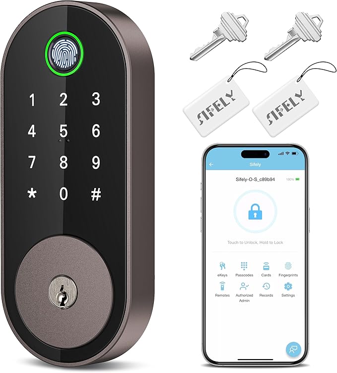Fingerprint Smart Deadbolt with Keypad – Keyless Entry Lock for Home, Apartment, Office, Airbnb, Rental, Kids & Seniors, App & Code Access, Auto-Lock, Easy DIY Install, Compatible with Alexa & Google