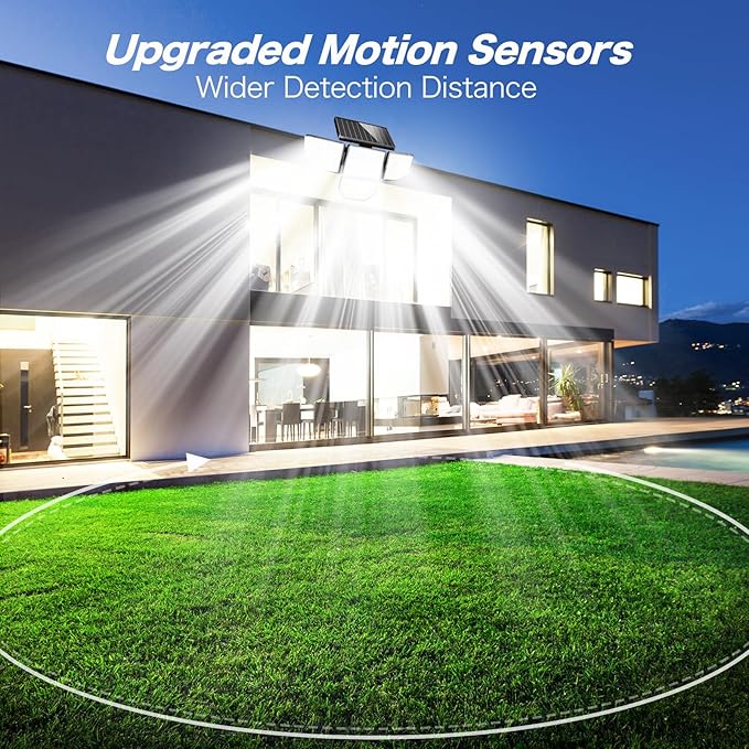 Adewalk 3000LM Solar Outdoor Lights - 2Packs 188 LED Security Lights with Remote Control, 4 Heads Motion Sensor Lights, IP65 Waterproof 270° Wide Angle Flood Wall Lights for Home Darkroom Backyard