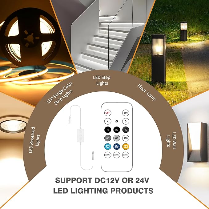 Pandery Remote Dimmer LED Controller Kit, App Control 2.4G RF Wireless Remote Control,DC 5-24V for 3528/2835/5050/COB LED Strip Lights,with Timing Function,Music Mode,(Single Color)