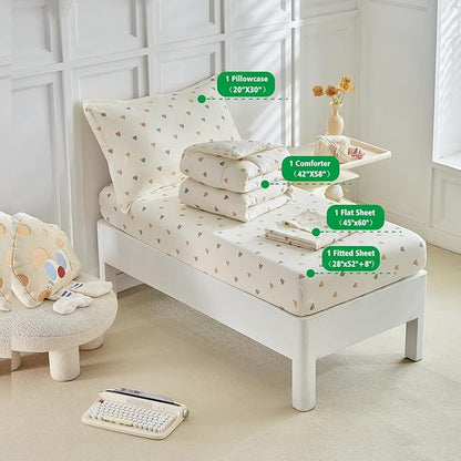 DuShow White Star Toddler Bedding Set,4 Pieces Reversible Toddler Comforter Set,Ultra Soft Crib Bed Set for Girls and Boys,Including Comforter,Sheets and Pillowcase