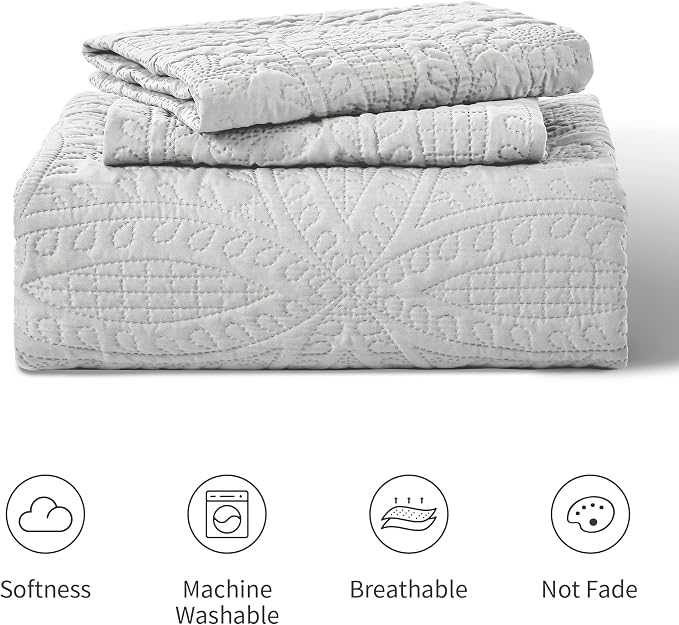 Love's cabin California King Size Quilt Bedding Set Light Grey Bedspreads - Image 7