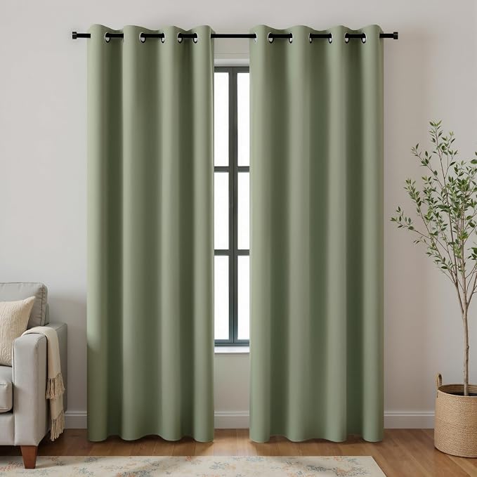 Vintage Black Out Curtains 84 Inch Length 2 Panels Set, Dark Sage Green Thermal by KOUFALL