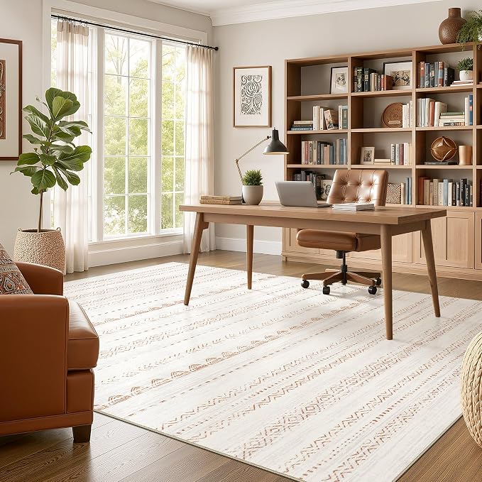 Nakagishi Boho 10x14 Area Rug Living Room Rugs Machine Washable Brown | Soft - Image 5