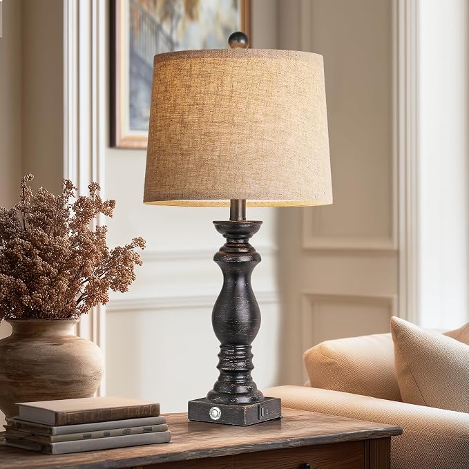 24.5" Table Lamp Set of 2, Rustic Farmhouse Bedside Lamps - Image 8