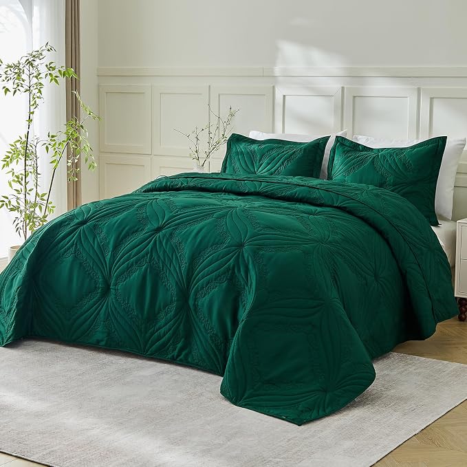 Kingnex Oversized King Bedspreads 128x120 Ultrasonic Quilted Forest Green | by Kingnex