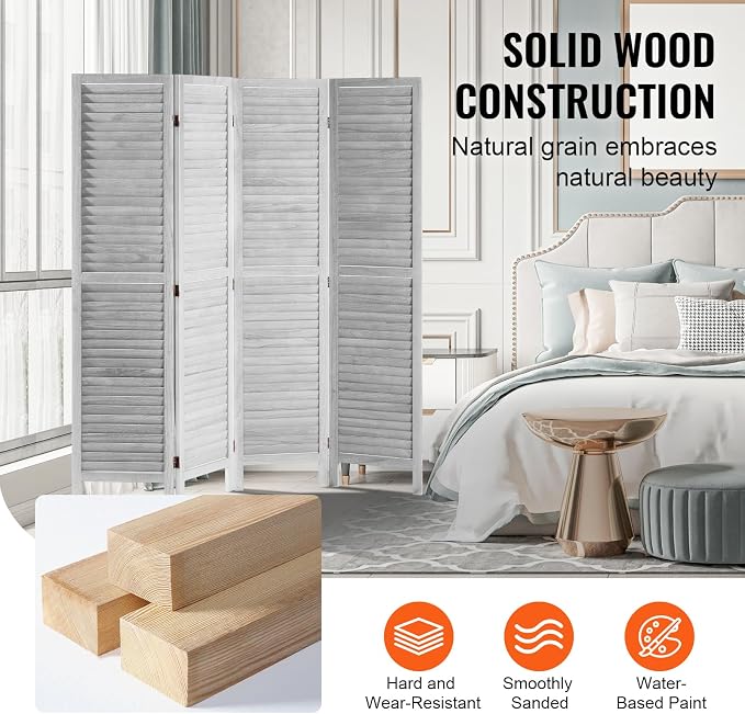VEVOR Wood Room Divider, 4 Panel Folding Privacy Screen, 66.9 Inches Tall - Image 5