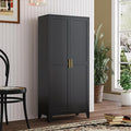 Metal Kitchen Pantry Storage Cabinet with 2 Doors and 3 Adjustable Shelves,Pantry Cabinet with Adjustable Leveling Foot for Kitchen, Living Room, Dining Room（Black）