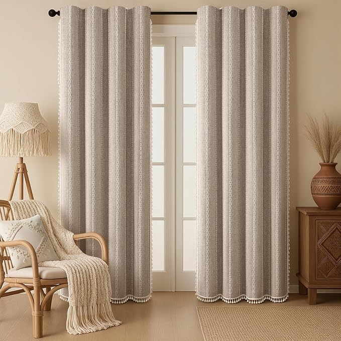 Khaki Brown Boho Blackout Curtains 84 Inch 2 Panels - Image 2