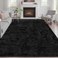 Area Rug Living Room Bedroom: 6x9 Fluffy Plush Shag Carpet Black | by Luxturiy