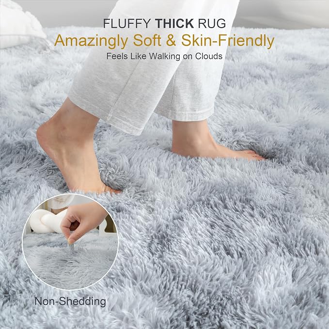 KICHOWUA 5x8 Thick Light Grey Fluffy Shag Rug - Image 2