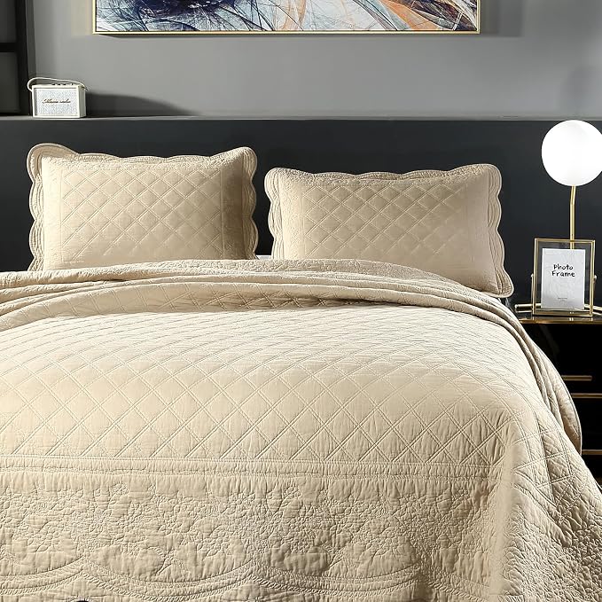 ROOMLIFE Quilt Set Full Size 3D Floral Embroidery Pattern 3-Piece Cotton by ROOMLIFE