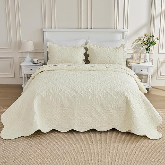Kingnex Oversized King Bedspreads 128x120 Cream | Lightweight, Extra Wide Quilt - Image 2