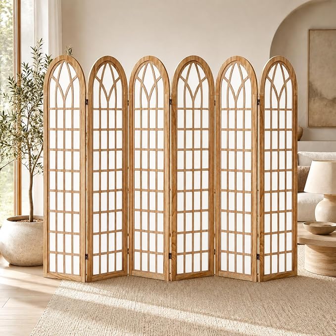 6 Panel Shoji Room Divider Folding Privacy Screen Light Brown | Freestanding by ALeesing