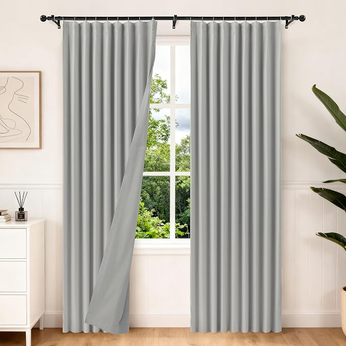 Etherealveil Light Gray Pinch Pleated Blackout Curtains 2 Panels 60"x102" | by Etherealveil