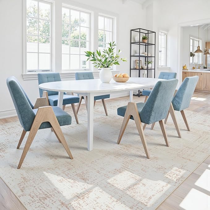6x9 Washable Area Rug for Living Room Bedroom: Non-Slip Modern Beige White | - Image 8