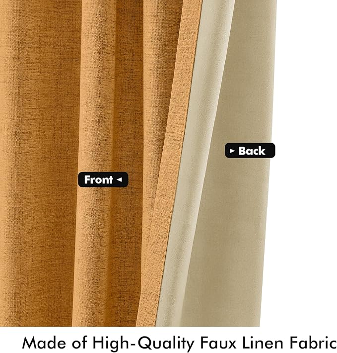 MIULEE Fall 100% Blackout Linen Curtains 42" x 72" Mustard Yellow 2 Panels | - Image 6