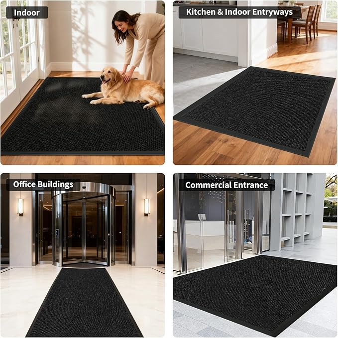 2ft x 26ft Front Door Mat Indoor Outdoor Entrance, Commercial Heavy Duty Entryway Matt, Non-Slip Rubber Backing Low Profile Doormat, Waterproof Dirt Trapper Welcome Mat for High Traffic Area