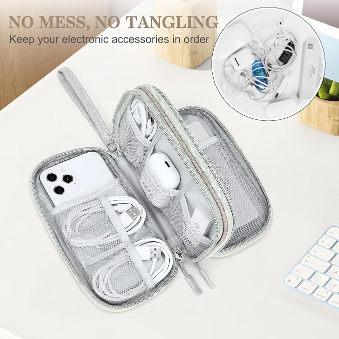 FYY Electronic Organizer, Travel Tech Pouch Bag, Cable Organizer Khaki | Wrist - Image 5