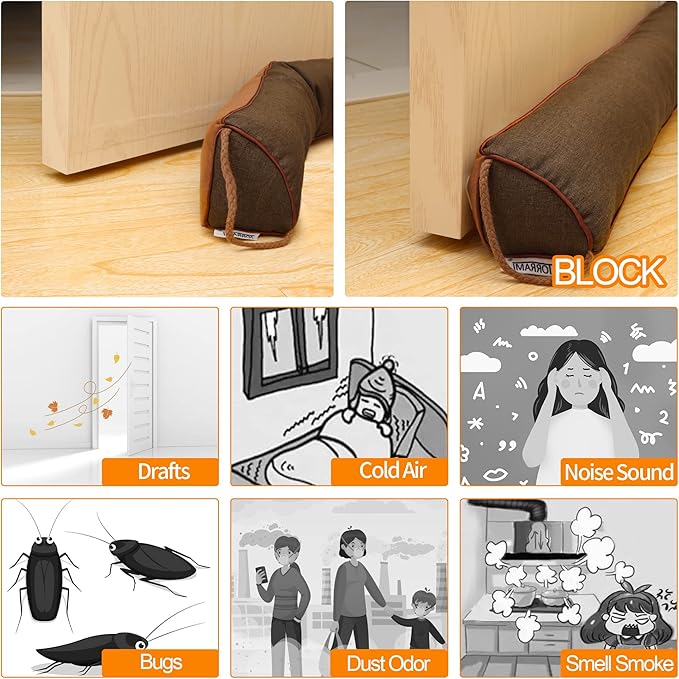 TORRAMI 36" Door Draft Stopper Under Bottom Insulation Noise Air Stopper 2.56LB,Sound Proof Draft Guard Seal for Doors and Windows - Triangle Coffee